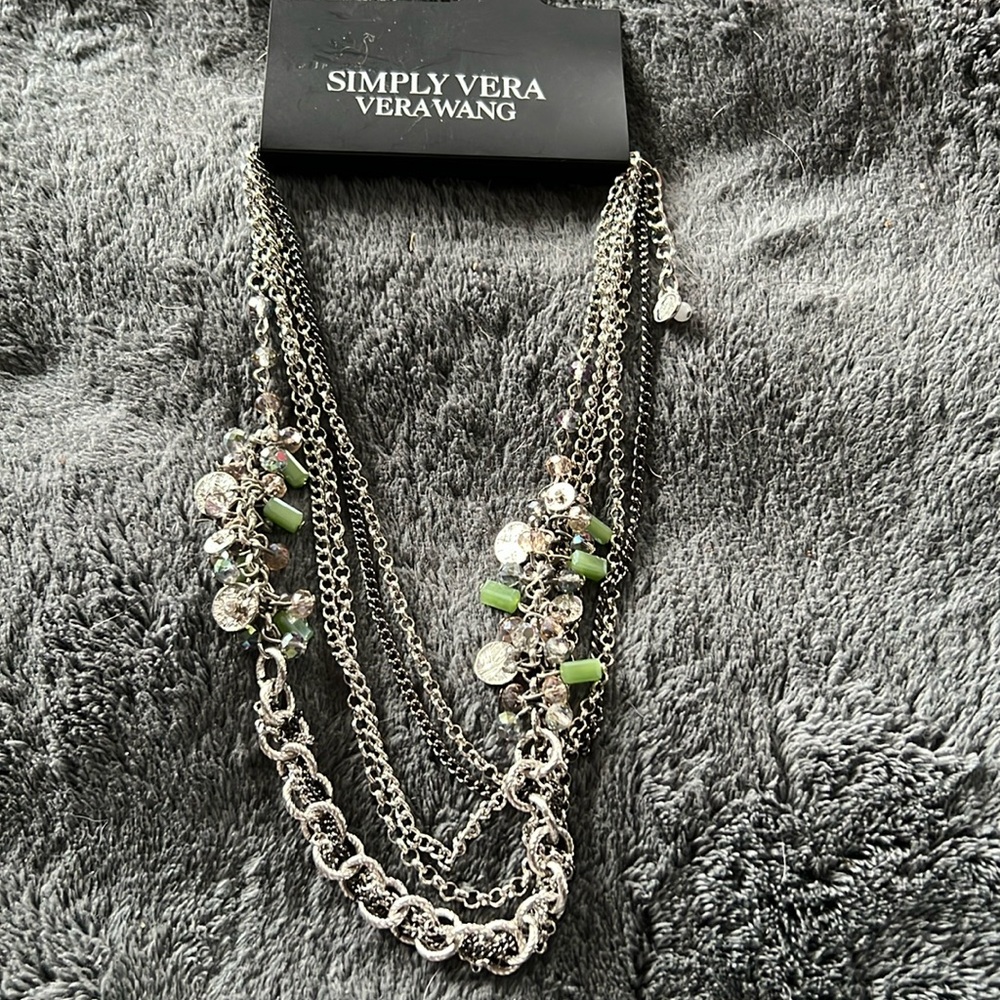 NWT Simply Vera Necklace -Silver with Green accent beads